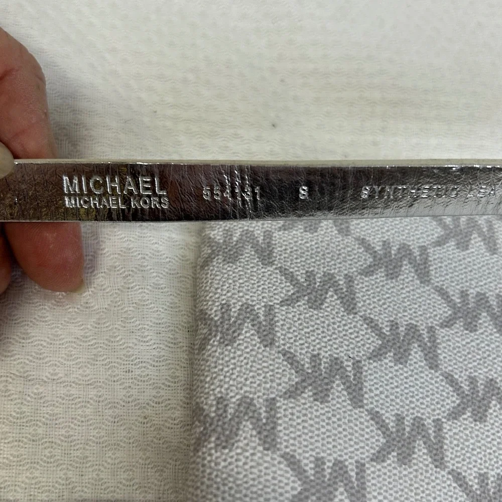 Michael Kors White Monogram Belt Bag Silver Chain Waist Pouch Small 554131 S
